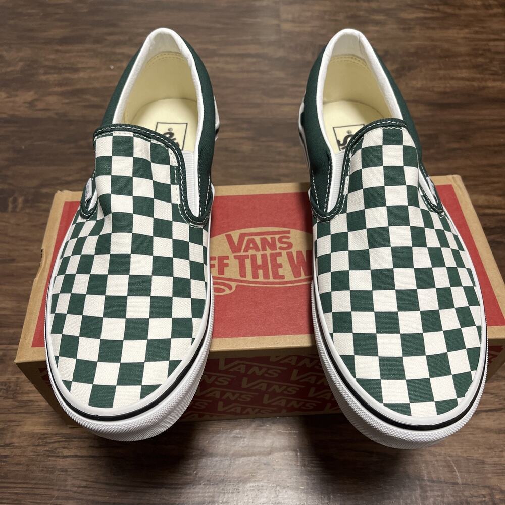 Vans Classic Slip On Men’s 9 Color Theory Checkerboard Emerald Green NWT